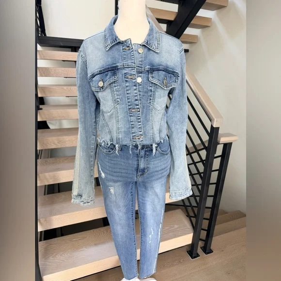 New Guess Blue Denim Jacket and Jeans Set with rhinestones on the side size S - Picture 7 of 10